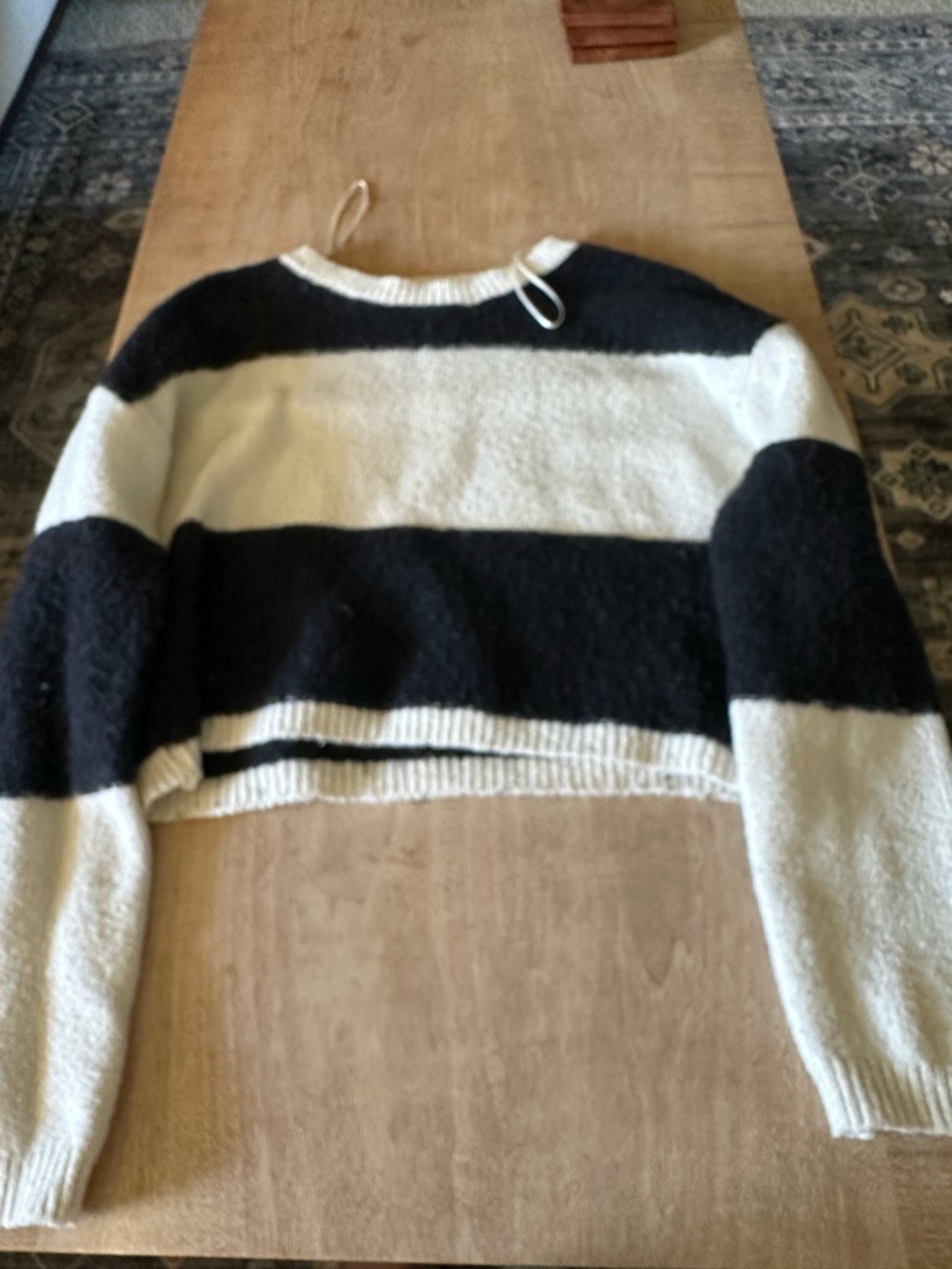 Jessica Simpson Black and White Striped Crew Neck Sweater